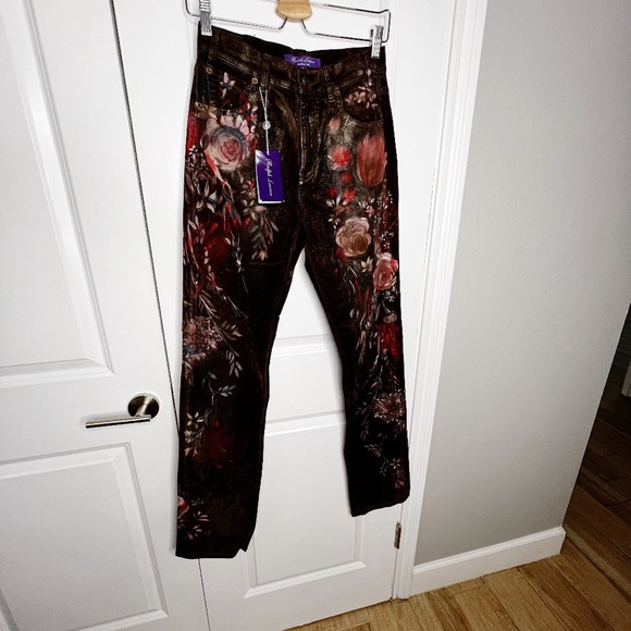 NEW Ralph Lauren Purple Kaida Metallic Bootcut Jeans In Lustrous Floral Size 27 - Picture 4 of 13